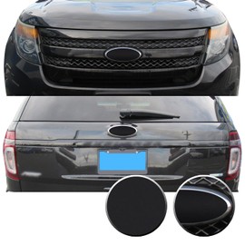 Front Rear Emblems Blackout Precut Vinyl Wrap Overlay Kit Compatible with Ford Explorer 2011 2012 2013 2014 2015 - Matte Black