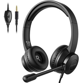 Bopmen Headset with Microphone - Computer PC Headset with Boom Mic, In-line Volume Control & Mute, On Ear Wired Headphones for Skype, Home, Office, Classroom, Call Centre (S100)