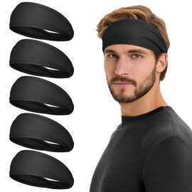 Tumurup Men's Sports Headband [Pack of 5] - Sweatband Forehead Summer Hair Band Men Boys Non-Slip Headband Men Elastic Headband for Cycling, Fitness, Tennis, Running, Yoga
