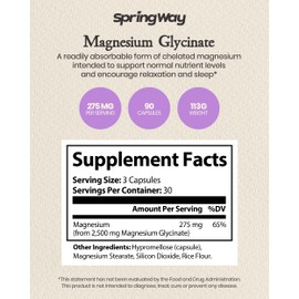 Spring Way Magnesium Glycinate 2500mg | Highly Absorbable Magnesium for Nutrient Support | Highly Absorbable Glicinato de Magnesio | Vegan & Gluten-Free, 90 Capsules