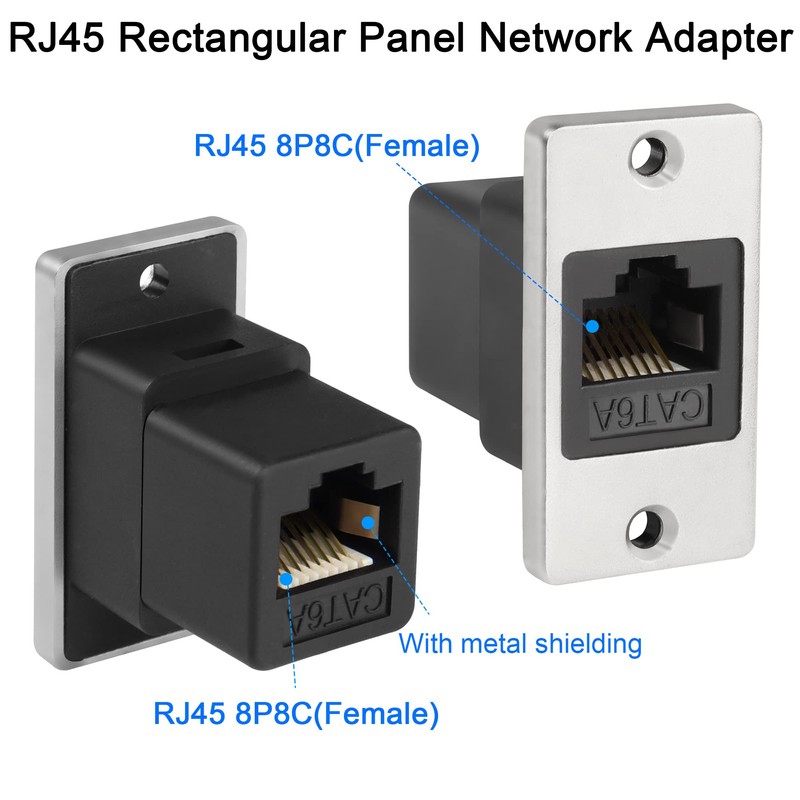 QIANRENON RJ45 Rectangular Panel Network Adapter Cat6A RJ45 8P8C Female