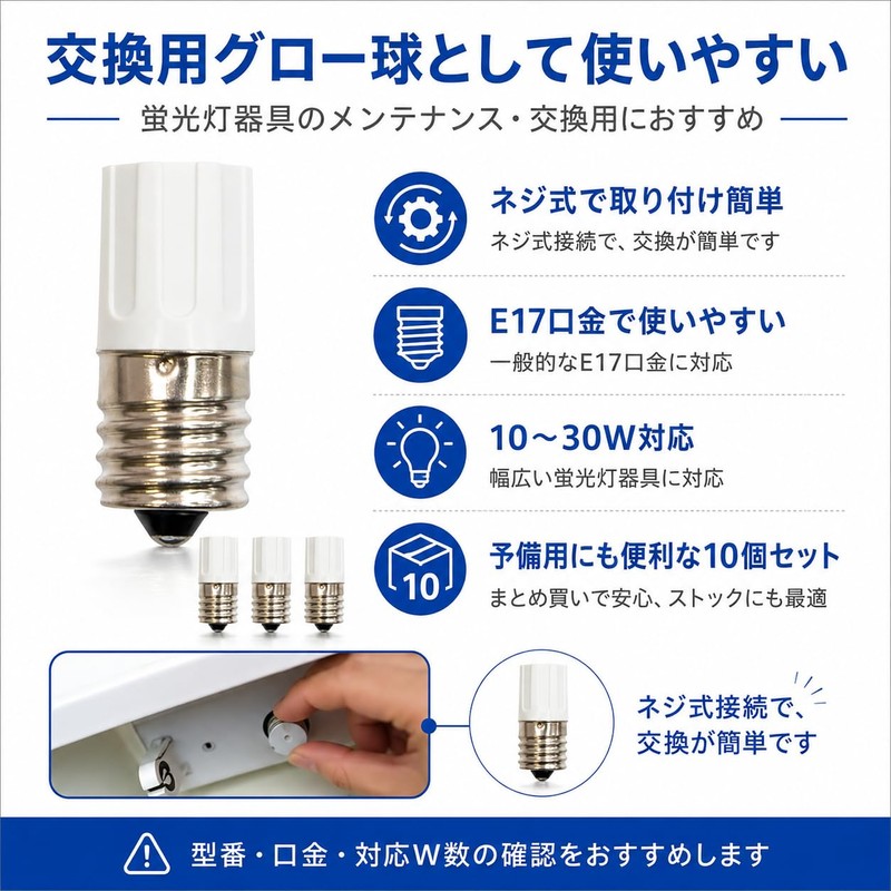E17 Base Glow Bulb, 10-30W, Set of 10, Screw Type