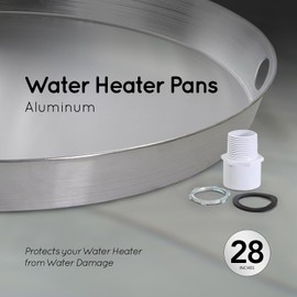 Everflow AWHP28 Aluminum Water Heater Drain Pan with 1 in. - 1-1/2 in. PVC Fitting, 28 in. Diameter Chrome