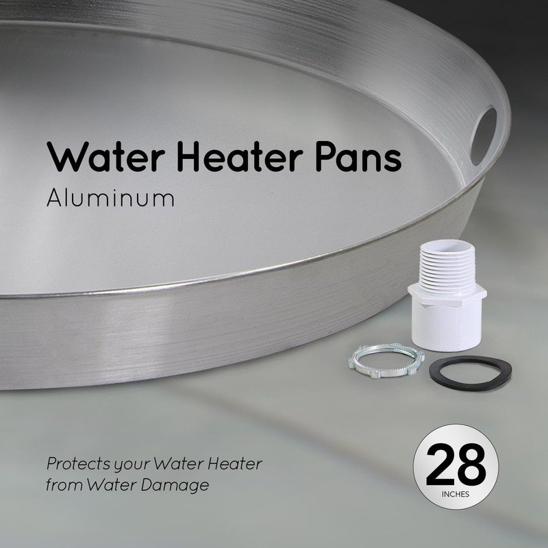 Everflow AWHP28 Aluminum Water Heater Drain Pan with 1 in.