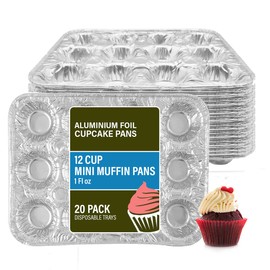 PARTY BARGAINS 12-Cup Aluminum Mini-Muffin Pans - 20 Pack, Mini-Cupcake Pans, Disposable Tin for Baking (Max 240°C)