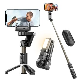 KEELEAD Estabilizador para Selfies de Celular,2-Ejes Estabilizador con Luz de Relleno Rotación Automática de 360°,Trípode con Control Remoto inalámbrico y configuración a través de Escena con App