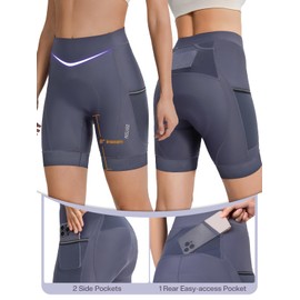 ARSUXEO Premium 4D Padded Bike Shorts Women Cycling Shorts Biking Biker Bicycle Shorts 3 Pockets Grey Large