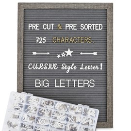 Felt Letter Board 12x16 Inch Rustic Wood Frame,Pre Cut & Sorted 725 Letters with Stand, Dark Grey Changeable Letter Boards Message Board Sign, Classroom Decor Farmhouse Wall Decor Sign Board