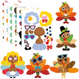 Turkey Stickers 36 Pcs Make A Turkey Face Sticker Sheets Thanksgiving Stickers Craft Kits for Kids Party Activity Games