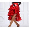 Women's Latin Line Dance Performance Skirt - Ruffle Flare, Red Size/Black