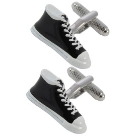 COLLAR AND CUFFS LONDON - PREMIUM Cufflinks with PRESENTATION GIFT BOX - Canvas Trainer - Black and White Shoes - Brass - Laces Sporty Casual Fashion - Black and White Colours