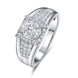 Yaresul Rhodium Plated 925 Sterling Silver Ring for Woman, Cubic Zirconia Engagement Ring, Wedding Ring with Pave Setting, Promise Ring for Her, Sterling Silver, Cubic Zirconia