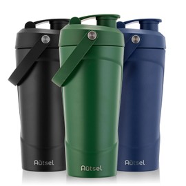 Protein Shaker Stainless Steel, 750 ml Drinking Bottle, Leak-Proof, Sports Water Bottle with Ball, Protein Shaker Cup for Gym, Training, On the Go and Everyday Life, BPA-Free, Dark Green