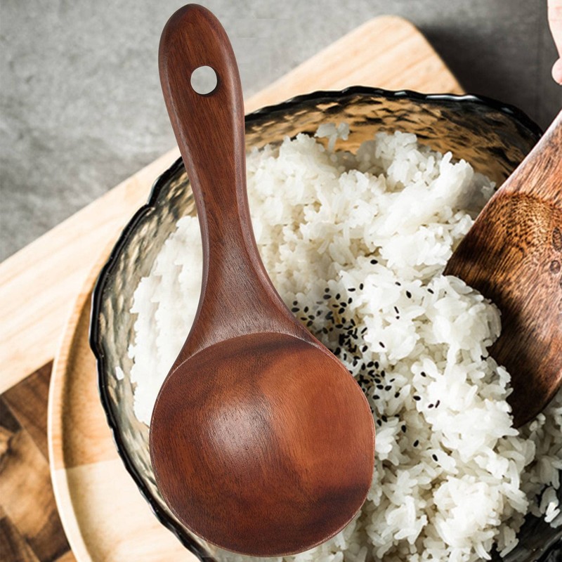 Tuperoymse Teak Wood Spoon Natural Solid Wood Rice Spoon Wooden