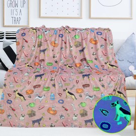 Glow In The Dark Blankets For Girls And Boys Cats & Dogs Kids Blanket 50"x 60" Toddler Girls Blanket Birthday Christmas Valentines Day Spaceship Toys Gift for Age 3 4 5 6 7 8 9 10 Year Old