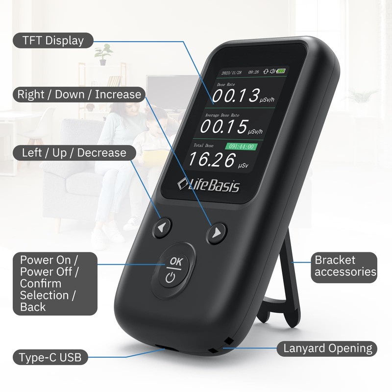 LifeBasis Geiger Counter Nuclear Radiation Detector, Radiation Dosimeter with TFT