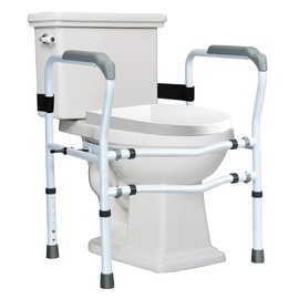 Giantex Toilet Safety Rail Free Standing Safety Assist Frame W/ 360°Rotatable Clip,Adjustable Height & Width Toilet Armrest, 300 LBS Weight Capacity for Disable Elderly Commode Stability Handrails