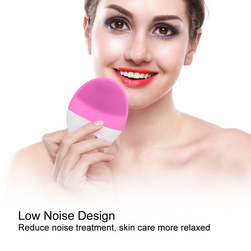Electric Ultrasonic Silicone Cleansing Device Facial Cleaner Beauty Instrument (Pink)