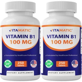 Vitamatic Vitamin B1 (Thiamine Mononitrate) 100mg – 250 Vegetarian Tablets-2Pack