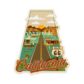 Die Cut Sticker California, Route 66, Geometric, Contour Vinyl Sticker 1 to 3 inches (Waterproof Decal for Cars, Water Bottles, Laptops, Coolers), Small