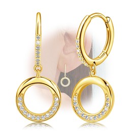 Sterling Silver Gold Hoop Earrings with Cubic Zirconia Circle Dangle Hypoallergenic Minimalist Circle Dangle Earrings for Women