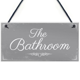 RED OCEAN 'THE BATHROOM' Shabby Chic Hanging Door Sign Plaque Sign for Toilet or Bathroom The Loo Home Decor