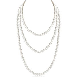 Faux Pearl Necklaces,Women Long Pearl Necklace Costume Jewelry,Pearl Necklace Vintage Multi Strands Necklace,Layered Pendant Pearls Jewelry Pearl Necklaces,White Pearl Costume Necklace (White)