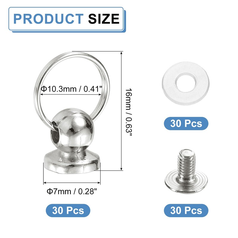 sourcing map 30Pcs Screw Round Head Rivet, 7mm Pull Ring