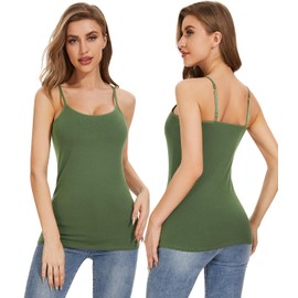 Accbiety 3 Pack Womens Camisole with Built in Bra Adjustable Strap Tank Tops for Women Cami Shelf Bra Cotton Undershirt Tanks Black Darkgray ArmyGreen L