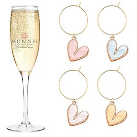 MONNEL P570 Assorted Little Love Hearts Wine Charms Glass Markers Tags for Party Decorations with Velvet Bag- Set of 4
