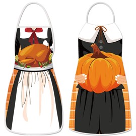 clothmile 2 Pcs Thanksgiving Aprons Boy Girl Pilgrim Aprons with Adjustable Waist Ties Couples for Autumn Harvest Party