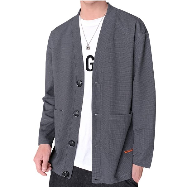 Yezai Men's Autumn Clothing, Japanese Style Cardigan, Solid, Long Sleeve,
