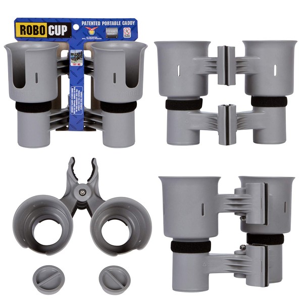 ROBOCUP, Gray, Updated Version, Best Cup Holder for Drinks, Fishing Pole, Boat, Beach Chair/Golf Cart/Wheelchair/Walker