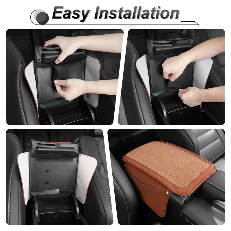 SINGARO Car Leather Center Console Cover with 2 Storage Bags,