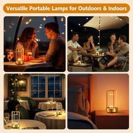 Rechargeable Table Lamp for Outdoor Indoor: Cordless Portable Table Lamps with 3 Color Stepless Dimmable - LED Metal Battery Operated Lantern - Small Table Lamp for Bedroom/Bar/Coffee Shop/Camping