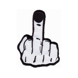 Stinkefinger White Iron-On or Sew On Patch for Clothes Embroidered Iron-On Patch Applique Hand Biker Patch Size 6.5 x 8.4 cm