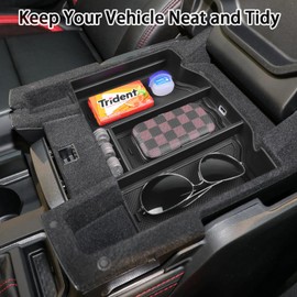 TACOBRO Center Console Organizer Compatible with 2019-2023 2024 Dodge RAM 1500 2500 3500 Accessories Armrest Insert Tray Storage Box - Keep Your Vehicle Neat and Tidy, Black Trim