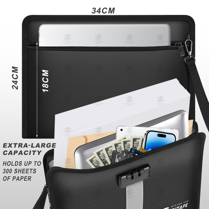 Fireproof and Waterproof Bag - Document Bag with Lock, Fireproof