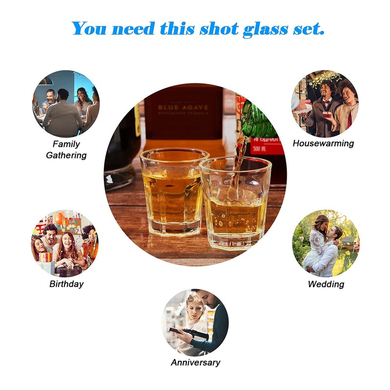 D&Z Shot Glasses, 1.5 Ounces (45 ml), Round Mouth and