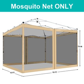 Canopy Mosquito Net for 10x10 Pop up Canopy Gazebo Tent, Replacement Netting Screen Mesh Sidewalls for Patio, Backyard, Camping, Outdoor Use (Net Only) (Beige)