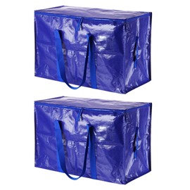 PATIKIL Extra Large Moving Bags, 2 Pack Large Bag with Reinforced Handles and Zipper Storage Tote Packing Bags Collapsible for Clothes Moving Supplies,Blue
