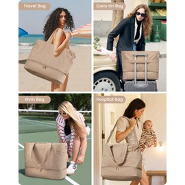 LOVEVOOK Puffer Weekender Bags for Women, 58L Large Travel Duffle Bag with Shoes Compartment, Personal Item Carry On Overnight Duffel Bags For Airplane, Gym Tote, Hospital Bag for Women Labor Delivery