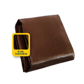 6' X 8' Brown Heavy Duty Poly Tarp - 16 mil 8 OZ 160 GSM Multi Purpose Waterproof Tarp, UV Resistant PE Tarpaulin, Super Heavy Duty Poly Tarps with Grommets & Reinforced Edges