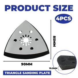 Pack of 4 90 mm Multitool Sanding Plate, Triangle Sanding Pad, Sanding Pad for Triangular Sanders, Sanding in Corners, Efficient Without Dead Corners