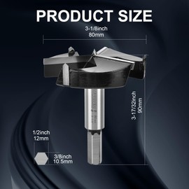 Mollom (80mm|3-1/8") Triple Flute Forstner Drill Bit for Woodworking with 3-Cutter YG8 Carbide Tipped of 2.0mm,Hinge Cutter Tool Kits for Hard Soft Wood, Plastic, Plywood