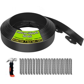Landscape Edging Border, 33FT 2 Inch Tall Garden Edging Border for Landscaping with Hammer 40 Spikes, Premium No Dig Landscape Edging Lawn Edging Border for Paver Flower Beds and Yard Black