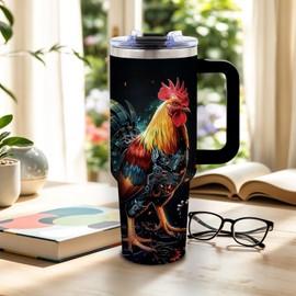 DUUV Chicken Gifts for Men, Rooster Tumbler, Birthday Gifts for Chicken Lover, Chicken and Rooster Design, Unique Gifts for Chicken Owners, 40 Oz Tumbler with Handle