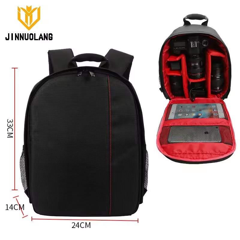 JINNUOLANG Compact Camera Backpack with Padded Dividers, Black/Red