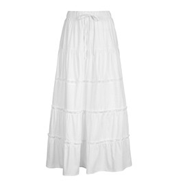 Edhomenn Women Long Skirt Solid Color Drawstring Elastic Waist Ruched Midi Skirts Y2K Large Swing Skirt, 01 white