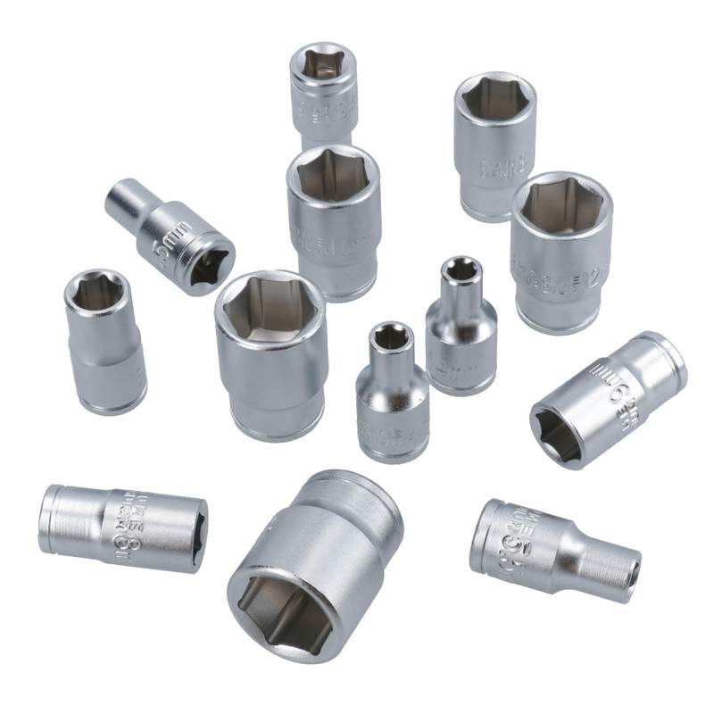 13PC 1/4 Shallow CRV Sockets Chrome Vanadium on Rail SS093